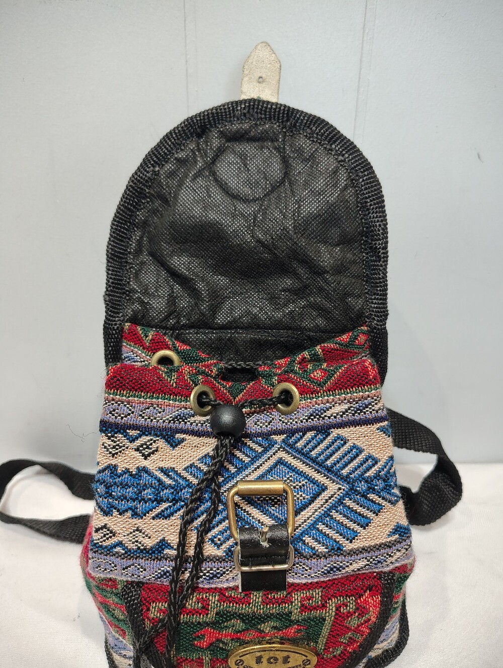 Vintage TET Collection Turkey Woven Tapestry Mini Backpack Geometric Grunge Boho - Picture 11 of 13